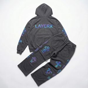 Ensemble de survêtement Y2K pour femmes, écologique, léger, streetwear, 100% coton, 300 g/m², sweat-shirt ample à capuche et pantalon large à jambes larges, strass - Product Image 3