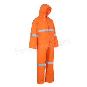 Imperméable et pantalon jaunes unisexes de PVC, combinaison de pluie de PVC/polyester avec la bande réfléchissante - Product Image 2