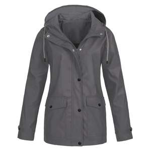 Chaqueta ligera RTS de Otoño Invierno para mujer, cortavientos con capucha de Color sólido, bolsillos, lona, impermeable, a prueba de viento para uso en exteriores - Product Image 2