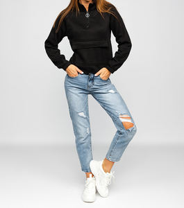 Trendy Queen Women Oversized <b>Hoodies</b> Long Sleeves Sweatshirts sloid <b>plain</b> <b>black</b> color sweatshirt for women - Product Image 2