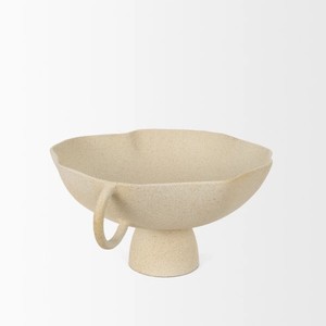 Mercana Radka Beige texturé grand piédestal en métal bol décoratif en aluminium moulé Design organique décor à la maison - Product Image 3