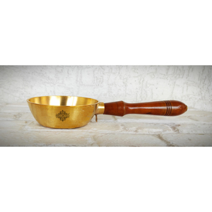IndianArtVilla Tazón calentador de aceite con acabado mate de latón con mango de madera-Ancho 9 pulgadas para utensilios de cocina - Product Image 6