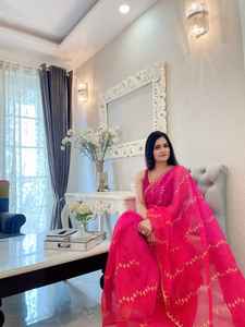 Saree en soie organza pure et douce avec broderie lourde de 3 mm 2 couleurs vêtements indiens et pakistanais - Product Image 2