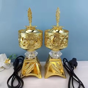 Porte-encens en métal doré multi-styles Décor arabe pour usage religieux pour brûleur d'encens du Moyen-Orient Design fantastique - Product Image 2