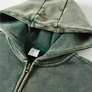 Tissu en coton haute gsm hommes Double couche lavage à l'acide soleil délavé sweat à capuche en détresse impression Vintage sans chaîne Zip ODM approvisionnement - Product Image 2