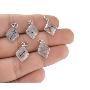 Colgante de Gema Natural para fabricación de pendientes y collar, con forma de diamante tallado, Plata de Ley 925, con bisel de piedras preciosas - Product Image 5