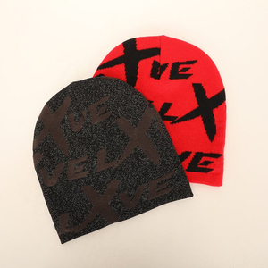 หมวกไหมพรมบีนนี่สำหรับผู้หญิงหมวกบีนนี่ถักด้วยความร้อนสีแดงสำหรับฤดูหนาว2025พร้อมโลโก้ปักและปีกกว้างปรับแต่งโลโก้ได้ตามต้องการ - Product Image 2