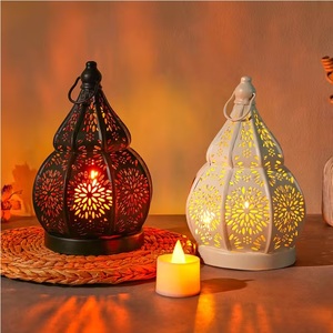 Matte Black Metal Hanging Lantern with <b>Stand</b> Decorative Cutwork <b>Tea</b> Light Holder Elegant Indoor Outdoor Home Decor - Product Image 3