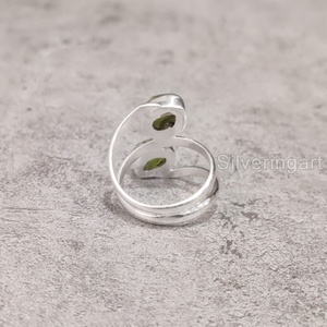 Bijoux en pierre brute bague pour femme péridot naturel pierre précieuse brute août pierre de naissance Double pierre bijoux bague en argent Sterling 925 - Product Image 5