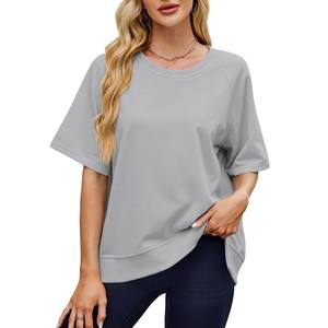 Blusa Casual de Mujer para Primavera/Verano 2025, Personalizada, Holgada, de Manga Corta con Mangas de Mariposa, Cuello Redondo, Camisas Extra Grandes de Color Sólido - Product Image 2