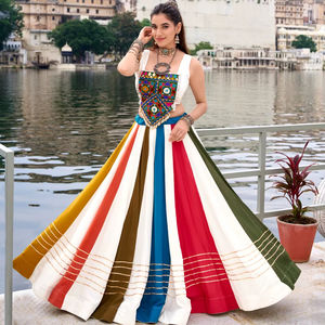 Pure rayon fully stitched ready to wear modern lehenga choli with gota patti <b>lace</b> touch up perfect for garba nights - Product Image 1