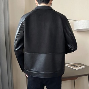 Veste en cuir pleine fleur personnalisée fabriquée en usine manteau de travail décontracté avec poches dessus en similicuir pour moto toile tissu - Product Image 5