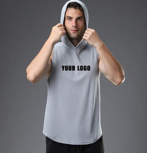 Custom Quick Dry Gym Bodybuilding <b>Hoody</b> Tank Top High Quality 95% cotton 5% Spandex Stretchy Hooded Sleeveless T Shirt Men - Product Image 2
