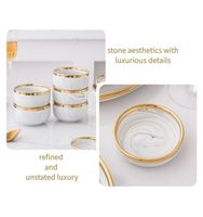 Service de table en porcelaine blanc veiné de marbre et bordé d'or, luxueux, résistant à la décoloration, idéal pour les mariages, les réceptions formelles et les cadeaux.
