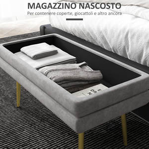 HOMCOM Banco de Cama con Espacio de Almacenamiento, en Acero y Poliéster, 79,5x37,5x43 cm, Gris - Product Image 5