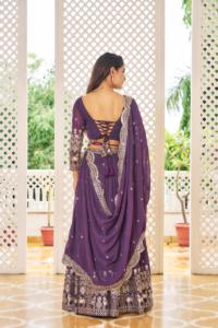 2024 verano cuello redondo Lehenga Choli Casual zorro bordado Georgette Patchwork hasta el suelo tejido Floral para mujeres para trabajo de boda - Product Image 5