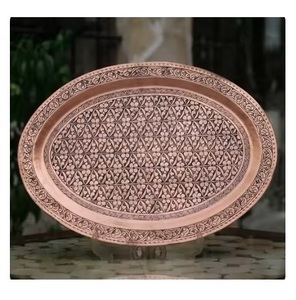 Bandeja de Metal de Cobre con Forma Ovalada Grabada en Cobre, Decoración Artesanal para Mesa, Bandeja para Servir para Hoteles y Restaurantes - Product Image 1