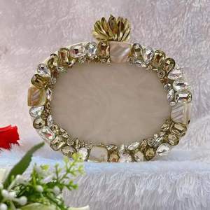 Handmade Clutch for Girl Biggest Sell Resin Clutch Metal & <b>Stone</b> Work Embellishment Embroidery Ladies Handbags Clutch for Bridal - Product Image 3