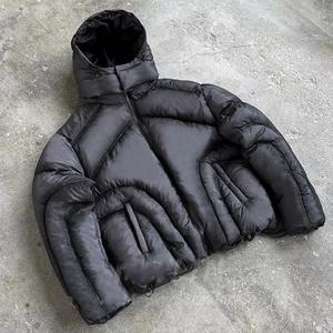 เสื้อแจ็คเก็ตพัฟเฟอร์ผู้ชายแบบมีฮู้ด ดีไซน์วินเทจ ทรงโอเวอร์ไซส์ ผ้าไนลอน ซิปหน้า กันลม สำหรับฤดูหนาว - Product Image 2