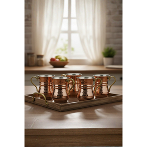 Ensemble de 6 tasses à la crème de lait en cuivre gravées à la main, vaisselle nostalgique en verre - Product Image 6