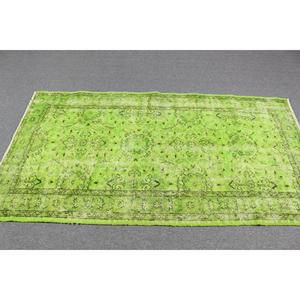 Alfombra Turca Vintage de 3.7x6.8 pies, Alfombra de Lana con Diseño de Plantas y Árboles Verdes - Product Image 3