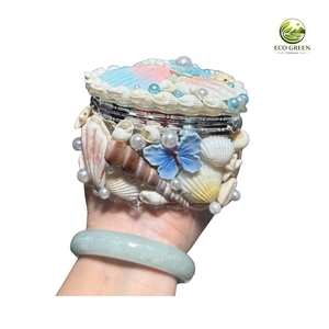 Boîte de rangement pour bijoux en coquillages naturels, boîte décorative artisanale en coquillages avec accent papillon perlé pour cadeaux - Product Image 6