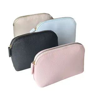 Manufacturers Custom Print Logo Cosmetic Leather Bag Pink Eco Friendly Reusable Ladies Toiletry Pouch Cosmetic Bags Cases