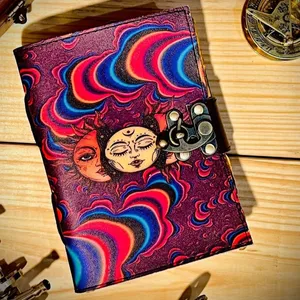 Sun & moon journal handmade deckle edge old paper grimoire journal book of shadows leather sketchbook great gift book