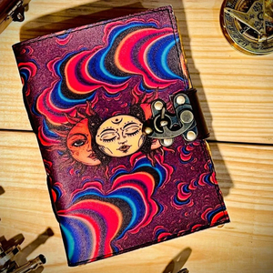 Journal soleil et lune fait à la main vieux papier Grimoire carnet de croquis avec fil à coudre reliure grand livre cadeau - Product Image 1