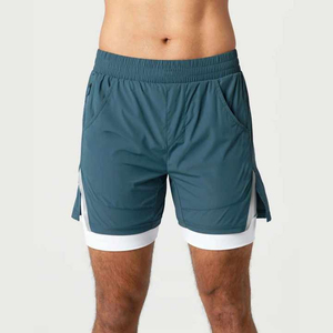 Short d'entraînement de rue pour homme 80% nylon 20% élasthanne plus lisse et plus doux doublé de compression tissé solide motif couleur océan devant - Product Image 1