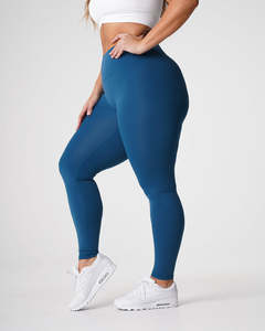 Leggings 2.0 Signature bleu pacifique personnalisé en gros Leggings doux soyeux beurre taille haute et vêtements de sport mode Leggings de gymnastique pour les femmes - Product Image 4