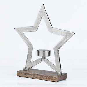 Bougeoir antique en métal pour arbre de Noël avec socle en bois pour décoration de table - Product Image 6