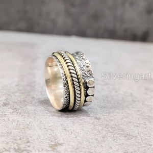 Bague de yoga en argent sterling 925 pour femmes Bague de pouce Fidget Bijoux faits à la main Mariage Anxiété Bague Spinner pour hommes - Product Image 4