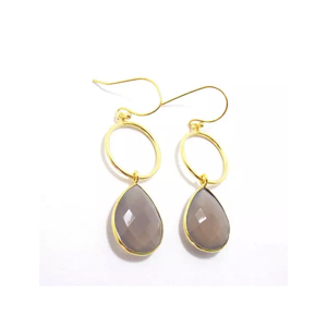 Pendientes de Plata de Ley 925 con Calcedonia Gris Natural en Forma de Pera, Pendientes Largos con Engaste de Bisel Hechos a Mano para Mujer - Product Image 5