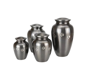 Dome Top Design Brass <b>Pet</b> Cremation <b>Urns</b> Set of 4 Grey Pewter Finished <b>Pet</b> Funeral <b>Urn</b> at Low Price Gold Paw Engraved <b>Pet</b> <b>Urns</b> - Product Image 4
