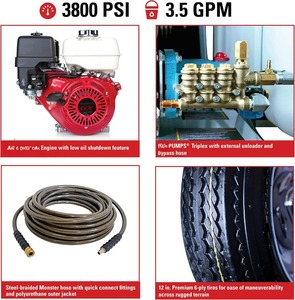 Nuova Idropulitrice Elettrica 1500 PSI 4.0-4.4 GPM con Pompa Triplex per Impieghi Gravosi e Tubo Isolato in Acciaio Intrecciato da 50 Piedi - Product Image 2