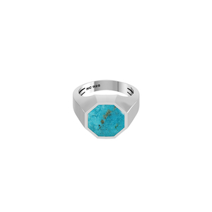 Anillo Hexagonal Clásico de Plata de Ley 925 con Turquesa para Hombre, Hecho a Mano, Regalo Único para Él, Cumpleaños, Aniversario, Fiesta - Product Image 1