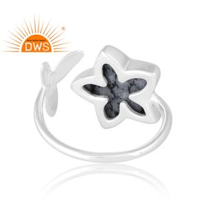 Latest Selling 925 Sterling Silver Natural Snowflake <b>Obsidian</b> Gemstone Ring Custom <b>Jewelry</b> For Women Gift For Her - Product Image 2