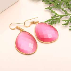 Pendientes de Monalisa Rosa natural, corte facetado, Plata de Ley 925 fina, piedras preciosas hechas a mano, pendientes de gota de Monalisa chapados en oro - Product Image 2