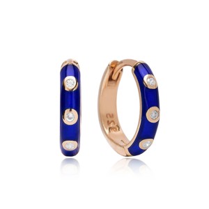 Pendientes de Aro con Diseño Esmaltado en Color Azul Neón, THEIA ZIRCON, Joyería Turca Hecha a Mano en Plata de Ley 925, Elegante y Moderna - Product Image 3