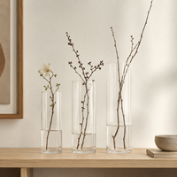 Vase de table moderne en verre transparent, grand cylindre haut de 30, 40, 50, 60 cm de hauteur et 10, 20, 25 cm de diamètre, idéal pour les mariages