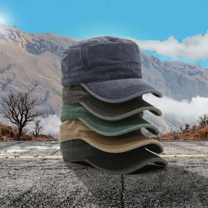 Unconstructed Men's Women's Cadet Baseball <b>Cap</b> Vintage <b>Flat</b> Top Washed Cotton Sun Hat for Outdoor Sports Sporty Style Metal Back - Product Image 2