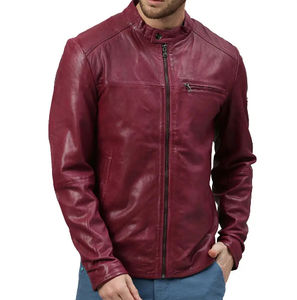 Chaqueta de cuero de diseño personalizado 2025, chaqueta de cuero de Color sólido para hombre, ropa de calle, chaqueta de cuero para hombre, servicio OEM para la venta - Product Image 1