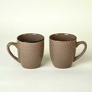 Ensemble de 2 tasses à café en céramique stoneware à motifs tons terre, lavables au lave-vaisselle, motif gravé, pour le thé et le café - Product Image 2