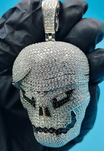 Pendentif Hip Hop en Argent 925 avec Tête de Crâne, Serti de Moissanites VVS de Qualité Supérieure, Bijoux de Luxe pour Hommes - Product Image 4
