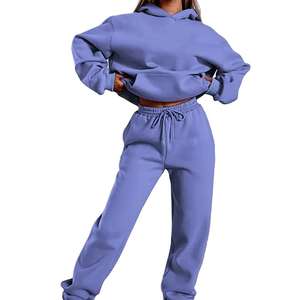 Conjunto de chándal de invierno 100% de algodón personalizado para mujer, conjunto de Sudadera de cuello redondo de gran tamaño de lana de algodón y conjuntos de Jogger, chándal de mujer - Product Image 3