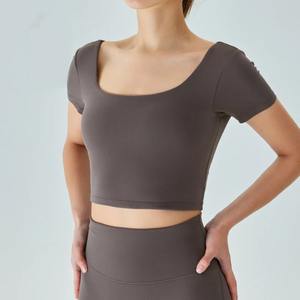 Women's Yoga <b>Workout</b> <b>Tank</b> <b>Tops</b> Jersey Fabric Eco-Friendly Breathable Short Sleeve Sports Shirt - Product Image 6