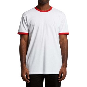 Camisetas deportivas con cuello redondo y logotipo personalizado, camiseta con timbre en blanco, camisetas de manga corta de algodón con cuello en contraste, camisetas con timbre para hombre, OEM - Product Image 1