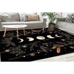 Alfombra Boho con Estampado de Luna y Flores - Decoración Boho Moderna, Alfombra Suave con Pelo Largo - Product Image 2