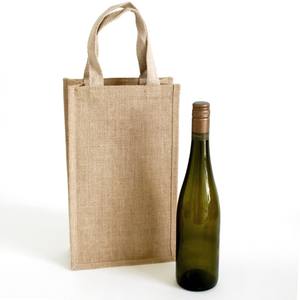 Sac pour bouteille de vin en satin de jute à logo personnalisé avec poignée fourre-tout Cadeaux de toile de jute biodégradables Promotions d'épicerie Caractéristique de sérigraphie - Product Image 3